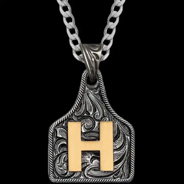Medium Initial Cow Tag Necklace 